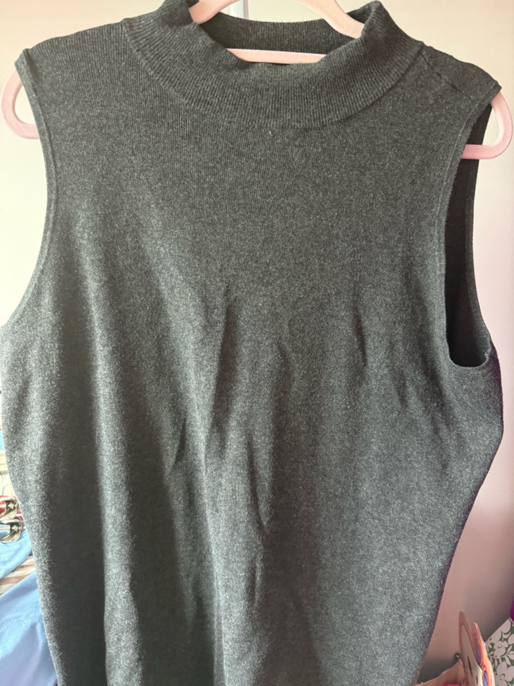 Whisper knit sleeveless Mock Neck Knit Top - Dark Gray XL